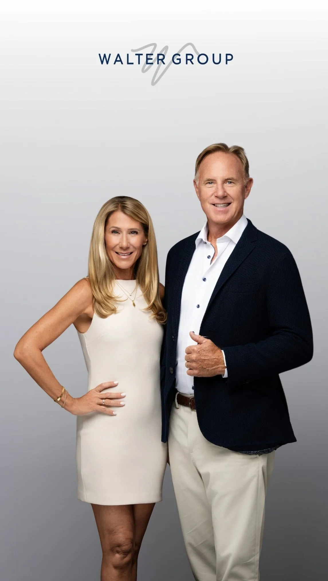 Steve and Janet Walter of the Walter Group grey background and blue logo