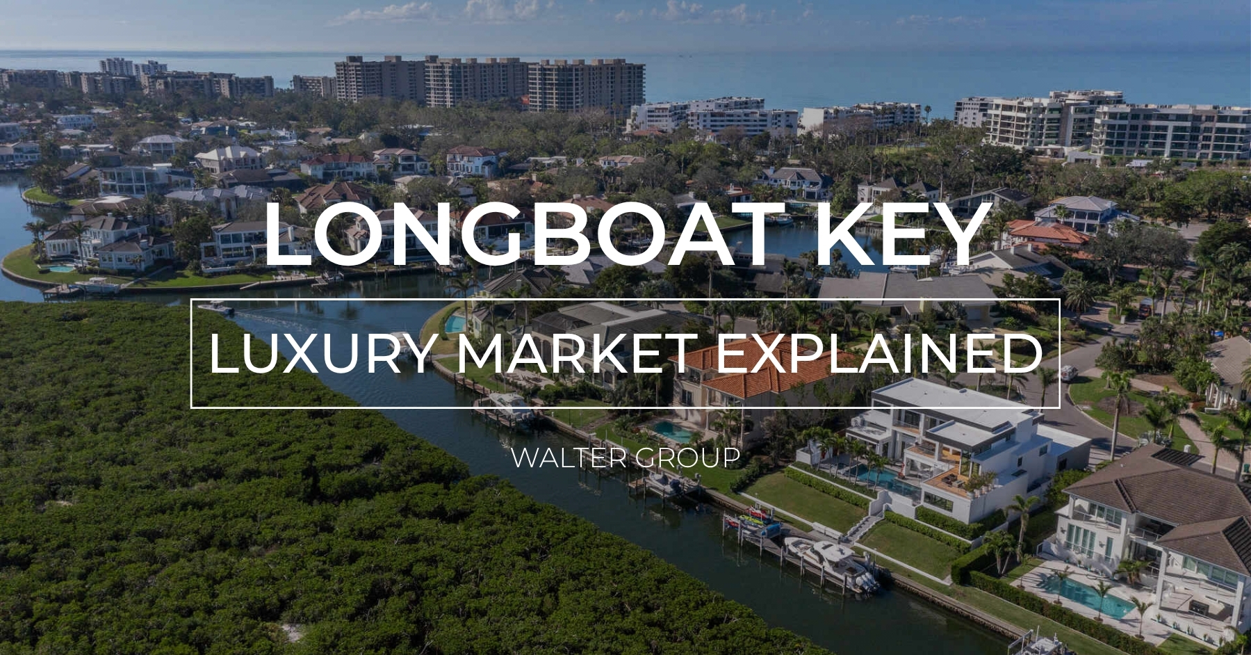 Aerial view of Longboat Key luxury waterfront homes and condominiums along the Gulf Coast with canal access and ocean views