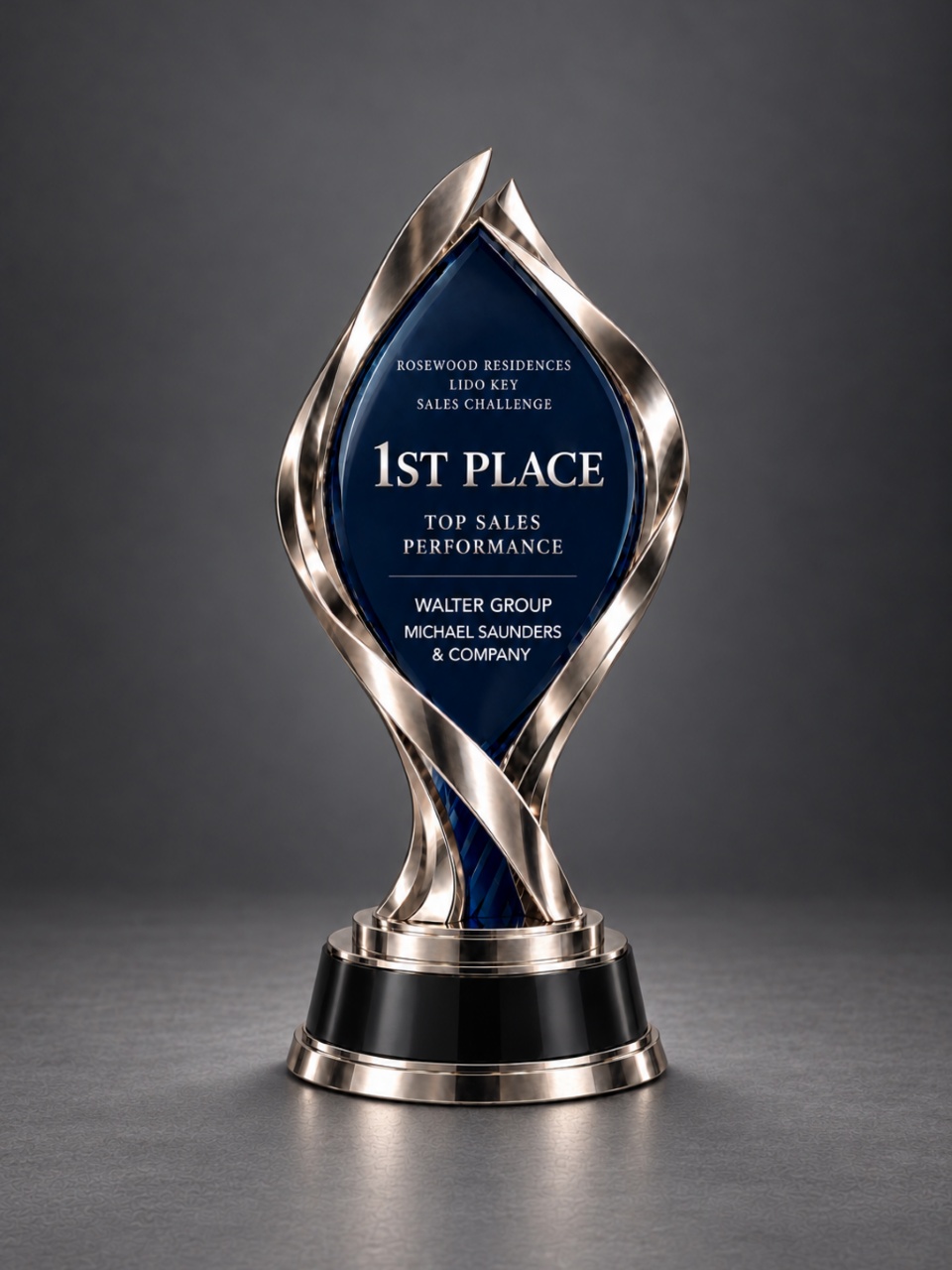 First-place award presented to Walter Group of Michael Saunders & Company for top sales performance in the Rosewood Residences Lido Key Sales Challenge.