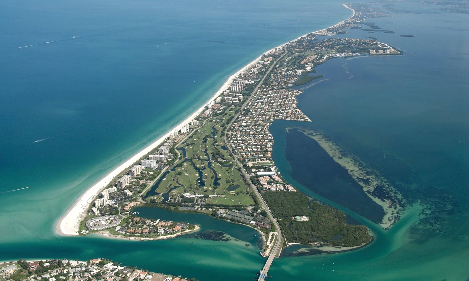 Longboat Key Florida Aerial view of harborside and gulfside