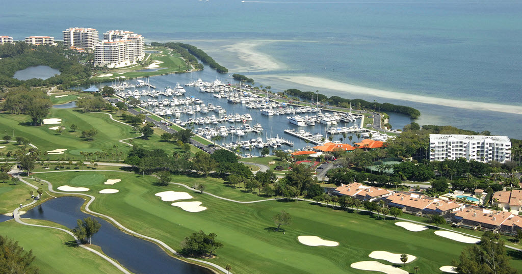 The Moorings Marian at The Resort at The Longboat Key Club with views of the Harbourside golf course and Sarasota Bay.